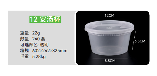 Envases plásticos redondo 12 oz antiderrame - 240 unidades