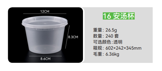 Envases plásticos redondos 16 oz anti derrame - 240 unidades.